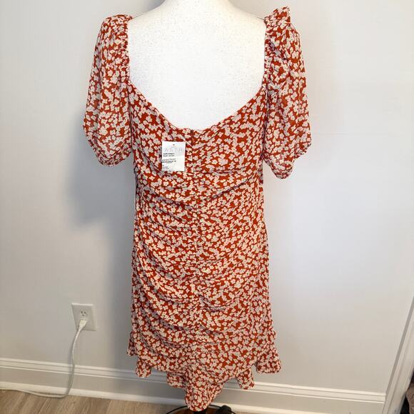ASTR The Label Ditsy Floral Ruffle Mini Dress In Rust Orange White Size XL New - Picture 9 of 15